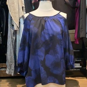 Blue and black off-the-shoulder Prologue blouse